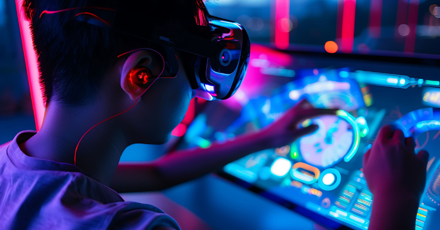 A young person with a disability using AI technology to improve their learning.